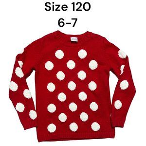 Hanna Andersson Girls Knit Sweater Red White Marshmallow Dot Crew Neck 6-7/120